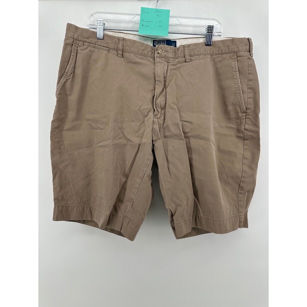 Polo Ralph Lauren Mens Tan Khaki Chino Shorts Size 40 Cotton Classic Fit Pony